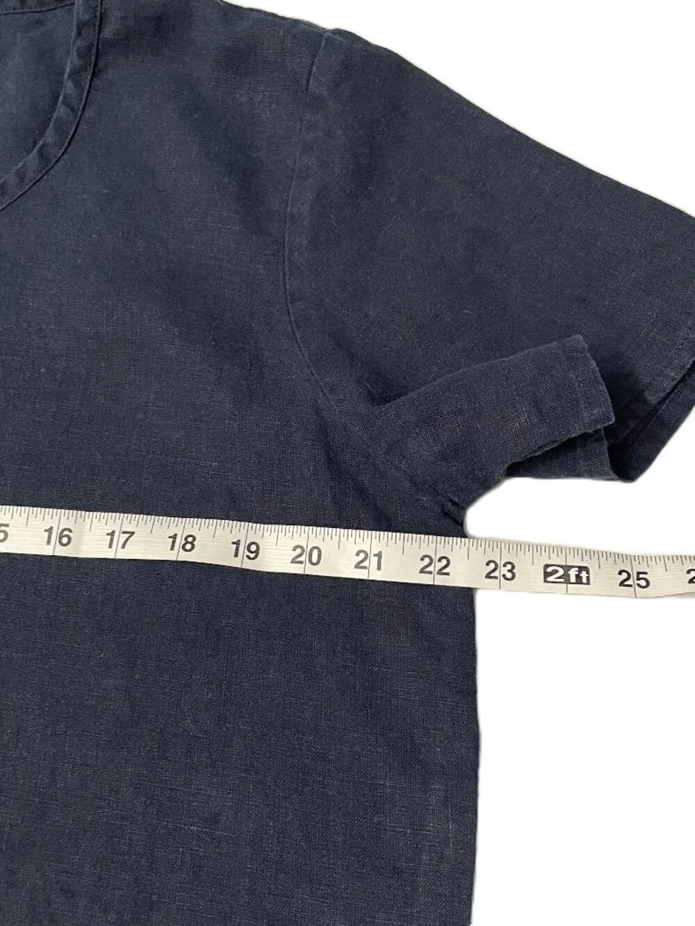 Flax Top 100% Linen Small (6-10) Navy Blue Short Sleeve Lagenlook Minimalist - Picture 8 of 8